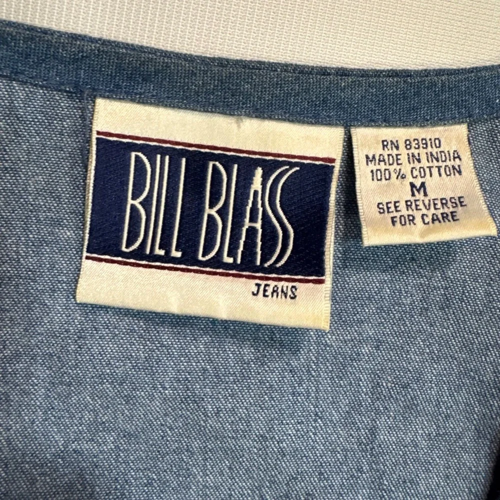 Vintage Coastal Grandma Patchwork Plaid Medium Jeans Denim Embroidered Vest Blue
